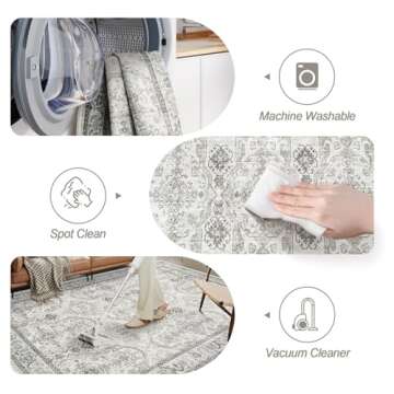 Soalmost 8x10 Area Rugs, Washable Rugs, Large Stain Resistant Area Rug for Living Room Bedroom Dining Room, Vintage Farmhouse Rug Brown Ivory