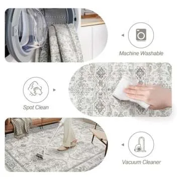 Soalmost 8x10 Area Rugs, Washable Rugs, Large Stain Resistant Area Rug for Living Room Bedroom Dining Room, Vintage Farmhouse Rug Brown Ivory