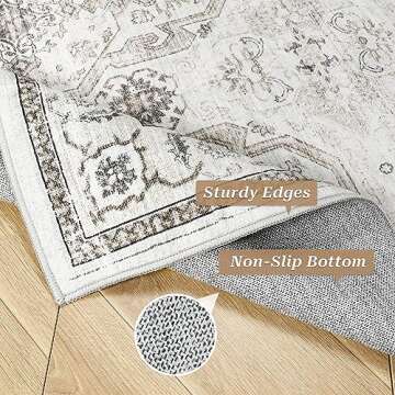 Soalmost 8x10 Area Rugs, Washable Rugs, Large Stain Resistant Area Rug for Living Room Bedroom Dining Room, Vintage Farmhouse Rug Brown Ivory