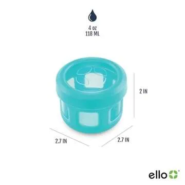 Ello Reusable Plastic Condiment Containers 4oz each with Screw-on Leak Proof Lid 4 Pack | Perfect for Salad Dressing Sauce Dips Lunchbox Picnic Travel Bento Box | BPA-Free | Dishwasher Safe | Fruit