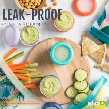 Ello Reusable Plastic Condiment Containers 4oz each with Screw-on Leak Proof Lid 4 Pack | Perfect for Salad Dressing Sauce Dips Lunchbox Picnic Travel Bento Box | BPA-Free | Dishwasher Safe | Fruit