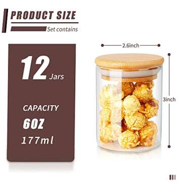 12 Pack Glass Jars Set, AIKWI 6oz Spice Jars with Bamboo Lids, Clear Glass Food Storage Containers, ...