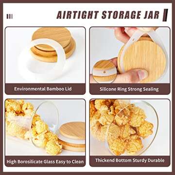 12 Pack Glass Jars Set, AIKWI 6oz Spice Jars with Bamboo Lids, Clear Glass Food Storage Containers, Kitchen Canisters Set for Sugar, Tea, Cookie, Coffee - Labels & Pen