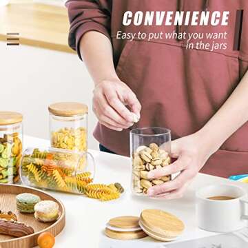 12 Pack Glass Jars Set, AIKWI 6oz Spice Jars with Bamboo Lids, Clear Glass Food Storage Containers, Kitchen Canisters Set for Sugar, Tea, Cookie, Coffee - Labels & Pen