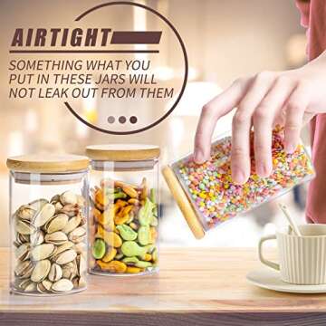 12 Pack Glass Jars Set, AIKWI 6oz Spice Jars with Bamboo Lids, Clear Glass Food Storage Containers, Kitchen Canisters Set for Sugar, Tea, Cookie, Coffee - Labels & Pen