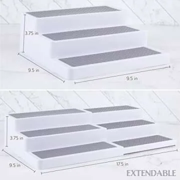 Oizeir 3–Tier Expandable Plastic Spice Rack - Adjustable Length, Stability with Non-Skid Shelf, Th...