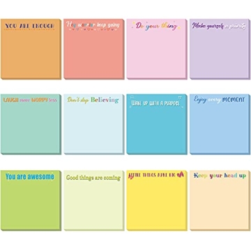 Zonon 12 Pieces Inspirational Sticky Notes 3 x 3 Inch Motivational Fun Notepads Positive Gifts for T...