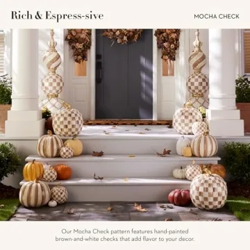 MacKenzie-Childs Mocha Check Mini Pumpkin for Fall Decor