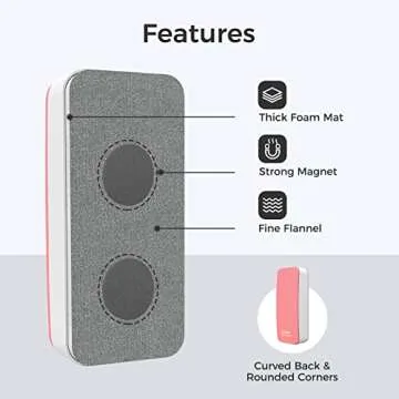 LOUKIN Magnetic Dry Erase Eraser, Whiteboard Eraser, Glass Board Eraser(Pink), One Bottle of 3.4 fl oz Whiteboard Cleaner Included, for Classroom, Home and Office