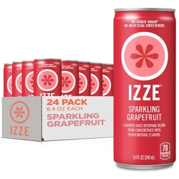 IZZE Sparkling Juice, Grapefruit, 70% Real Fruit Juice, No Added Sugars, Pack of 24