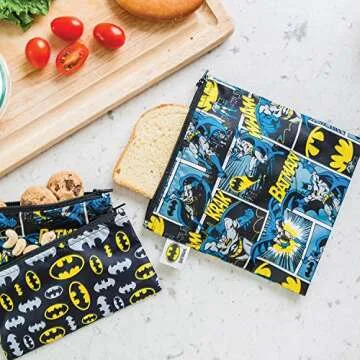Bumkins Batman Reusable Sandwich Bags for Kids & Adults