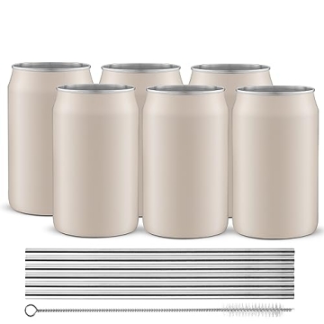 JoyJolt Metal Beer Can Tumblers - Unbreakable 16oz Stainless Steel Set with Straws