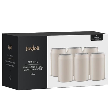 JoyJolt Metal Beer Can Tumblers - Set of 6 Stylish Cups