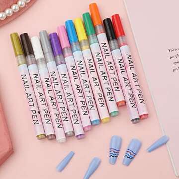 12pcs 3D Nail Art Pens Set, Nail Art Drawing Pen Nail Art Pens Manicure Polish Tools for Painting Nails DIY Nail Art Beauty (12 Colors)