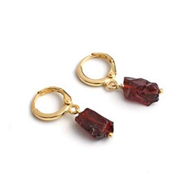 Gempires Raw Red Garnet Crystal Hoop Earring, Gemstone Hoop Earring, January Birthstone, Healing Cry...