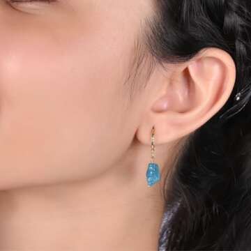 Gempires Raw Red Garnet Crystal Hoop Earring, Gemstone Hoop Earring, January Birthstone, Healing Crystals, Gift For Her (Red Garnet)