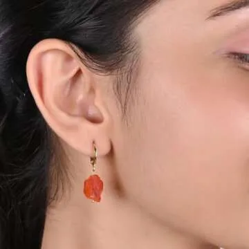 Raw Red Garnet Dangle Hoop Earrings for Women