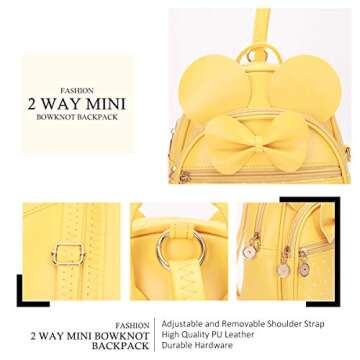 KL928 Girls Bowknot Polka Dot Cute Mini Backpack Small Daypacks Convertible Shoulder Bag Purse for Women (Light Yellow)