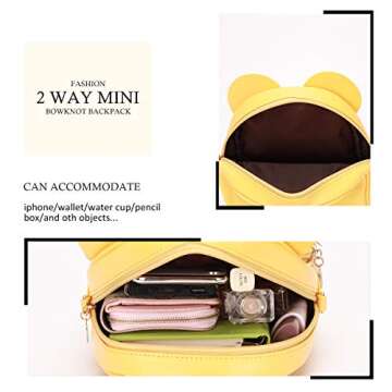 KL928 Girls Bowknot Polka Dot Cute Mini Backpack Small Daypacks Convertible Shoulder Bag Purse for Women (Light Yellow)