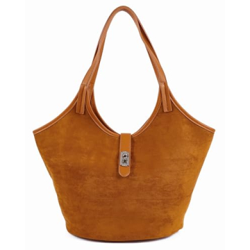 Rejolly Suede Bucket Tote Bags for Women Shoulder Bag Trendy Fall Purse Slouchy Handbag Brown