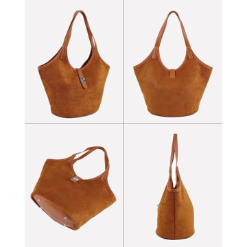 Rejolly Suede Bucket Tote Bags for Women Shoulder Bag Trendy Fall Purse Slouchy Handbag Brown