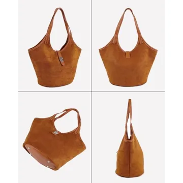 Rejolly Suede Bucket Tote Bags for Women Shoulder Bag Trendy Fall Purse Slouchy Handbag Brown