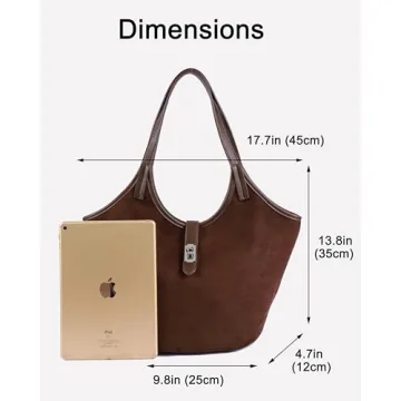 Rejolly Suede Bucket Tote Bags for Women Shoulder Bag Trendy Fall Purse Slouchy Handbag Brown