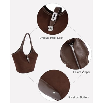 Rejolly Suede Bucket Tote Bags for Women Shoulder Bag Trendy Fall Purse Slouchy Handbag Brown