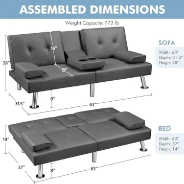 Yaheetech Convertible Sofa Bed with Cup Holders and Comfort