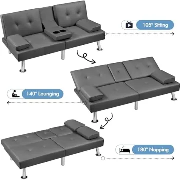 Yaheetech Convertible Sofa Bed with Cup Holders and Comfort