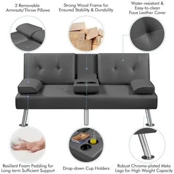 Yaheetech Convertible Sofa Bed with Cup Holders and Comfort
