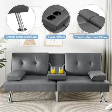 Yaheetech Convertible Sofa Bed with Cup Holders and Comfort