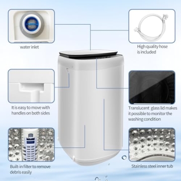 TGC 0.9 Cu.Ft.Small Portable Washer, 7.7 lb. Capacity Mini Washing Machine for Homes & Apartments & LED Display，Built-in Drain Pump,White，10 Wash Cycles and Drain Hose Included
