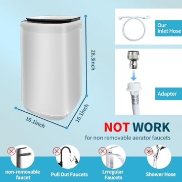 TGC 0.9 Cu.Ft.Small Portable Washer, 7.7 lb. Capacity Mini Washing Machine for Homes & Apartments & LED Display，Built-in Drain Pump,White，10 Wash Cycles and Drain Hose Included