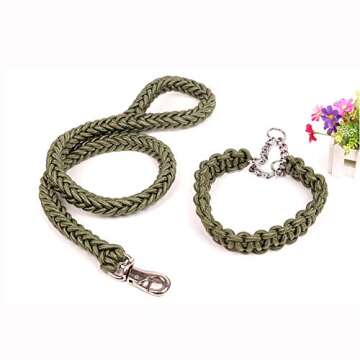 Dog Collar and Leash Set with Heavy Duty Dog Leash, Heavy Duty Rope Braided Dog Training Leash Stron...