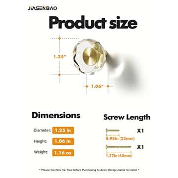 JIASENBAO Glass Crystal Cabinet Knobs 6 Pack Octagonal Gold Brass Drawer Pulls Dresser Cupboard Kitchen Bathroom Furniture Knobs