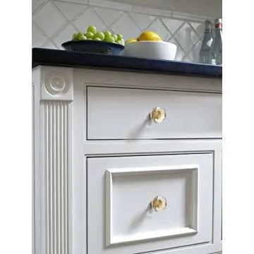 JIASENBAO Glass Crystal Cabinet Knobs 6 Pack Octagonal Gold Brass Drawer Pulls Dresser Cupboard Kitchen Bathroom Furniture Knobs