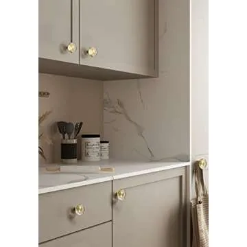 JIASENBAO Glass Crystal Cabinet Knobs 6 Pack Octagonal Gold Brass Drawer Pulls Dresser Cupboard Kitchen Bathroom Furniture Knobs