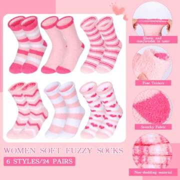 Chuarry 24 Pairs Fuzzy Socks Bulk Cupcake Socks Valentine's Day Gift Fuzzy Socks for Women Fluffy So...