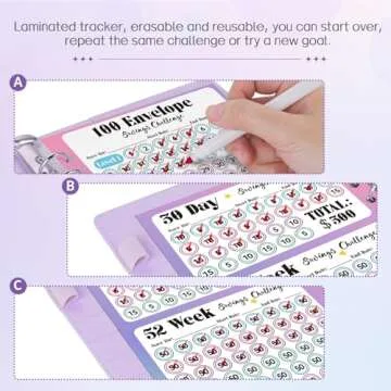 Sooez 100 Envelopes Money Saving Challenge, Savings Challenges Book with Envelopes, Flexible Saving $5050, $2600, $300, Savings Binder with 100 Pocket Pre-number & Reusable Laminated Tracker