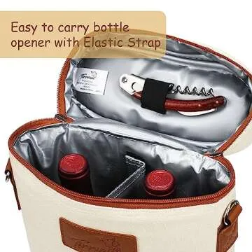 Tirrinia 2 Bottle Wine Gift Tote Carrier - Leakproof & Insulated Padded Versatile Wine Cooler Bag for Travel, BYOB Restaurant, Wine Tasting, Party, Dinner, Valentine's Day Gift for Wine Lovers, Beige