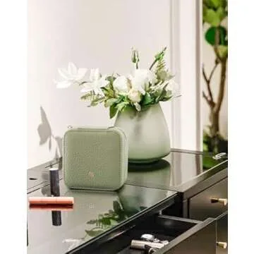 S.Leaf Mini Jewelry Case - Portable Travel Jewelry Box for Women (01 Lychee Sage Green)