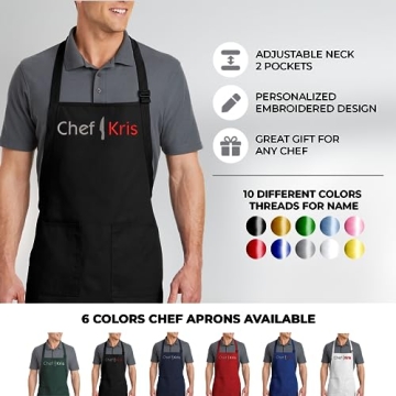 PLACE4PRINT Embroidered Chef Apron with Custom Name a Great Gift Adult Premium Quality Add a Name Apron for Men and Women - Cooking Gift
