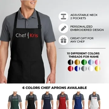PLACE4PRINT Embroidered Chef Apron with Custom Name a Great Gift Adult Premium Quality Add a Name Apron for Men and Women - Cooking Gift