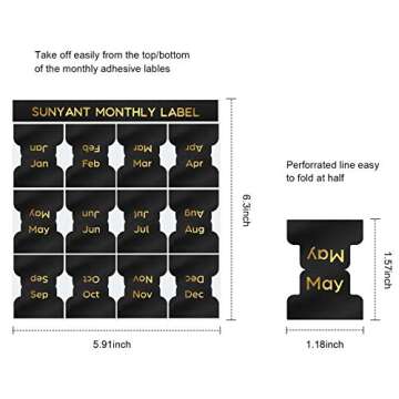 48 Pieces Adhesive Tabs Designer Accessories Monthly Tabs Planner Stickers Decorative Monthly Index Tab for Office Study Planners Organizations (Black)