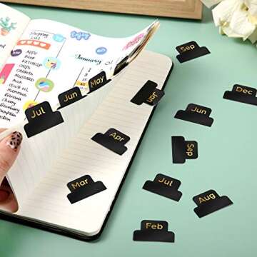48 Pieces Adhesive Tabs Designer Accessories Monthly Tabs Planner Stickers Decorative Monthly Index Tab for Office Study Planners Organizations (Black)