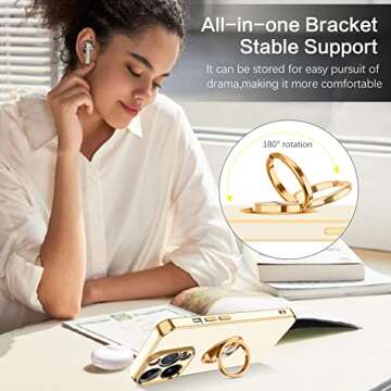 BENTOBEN for iPhone 14 Pro Max Case, Slim Lightweight 360° Ring Holder Kickstand Support Car Mount Shockproof Women Men Non-Slip Protective Case for iPhone 14 Pro Max 6.7", White