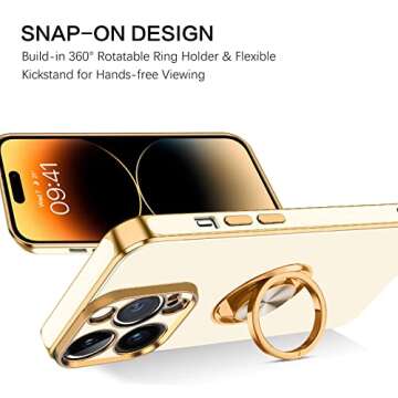 BENTOBEN for iPhone 14 Pro Max Case, Slim Lightweight 360° Ring Holder Kickstand Support Car Mount Shockproof Women Men Non-Slip Protective Case for iPhone 14 Pro Max 6.7", White