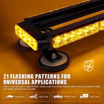 Xprite Amber LED Rooftop Strobe Flashing Light Bar 26" Double Side High Visibility Emergency Hazard Warning Beacon Lights w/Magnetic Base for Safety Construction Vehicles Tow Trucks Pickup Snowplow