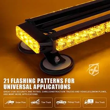 Xprite Amber LED Rooftop Strobe Flashing Light Bar 26" Double Side High Visibility Emergency Hazard Warning Beacon Lights w/Magnetic Base for Safety Construction Vehicles Tow Trucks Pickup Snowplow